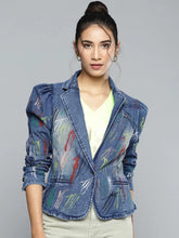 Women Solid Blue Full Sleeve Jacket