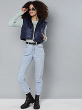 Women Solid Navy Sleeveless Jacket
