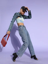 Women Solid Blue Collared Neck Full Sleeve Jacket