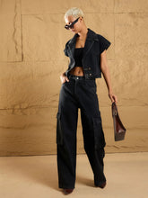 Women Black Denim Washed Gilet With Straight Fit Jeans-SFJCKT6924_SFJEAN0578