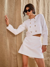 Women White Twiill Double Breasted Crop Blazer With Skort-SFJCKT6925_SFSKRT30460