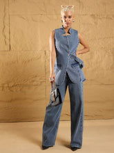 Women Blue Wash Denim Eyelet Jacket With Straight Fit Jeans-SFJCKT6928_SFJEAN0573