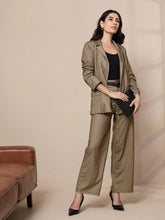 Women Beige Striped Front Button Blazer With Straight Pants-SFJCKT6945_SFPANT50904