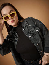 Women Black Wash Denim Jacket-SFJCKT6953