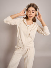 Women Off White Terry Hoodie Jacket With Track Pants-SFJCKT6972_SFPANT50996