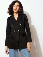 Women Black Full Sleeves Double Breasted Blazer-SFJCKT6975