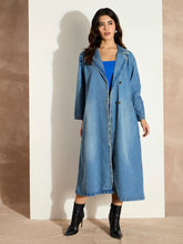 Women Blue Acid Washed Denim Over Coat-SFJCKT6978