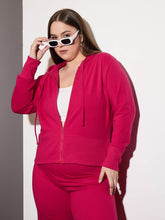 Women Fuchsia Terry Zipper Hoodie Jacket-SFJCKT6993