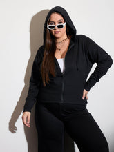 Women Black Terry Zipper Hoodie Jacket-SFJCKT6994