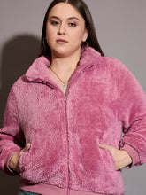 Women Pink Faux Fur Front Zipper Jacket-SFJCKT6997