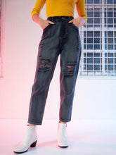 Navy Washed High Waist Distressed Knee Jeans-SFJEAN0067
