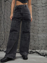 Women Black Washed Cargo Straight Jeans-SFJEAN0661-Black