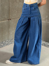 Women Blue Washed Pleated Flared Jeans-SFJEAN0767