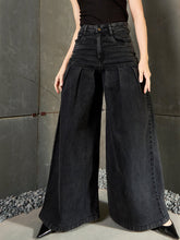 Women Black Washed Pleated Flared Jeans-SFJEAN0768