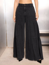 Women Black Washed Gathered Front Flared Jeans-SFJEAN0770