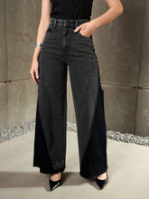 Women Black Washed ColorBlock Wide Leg Jeans-SFJEAN0772