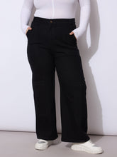 Women Black Side Pockets Straight Cargo Jeans-SFJEAN0788