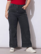 Women Black Wash Hem Seam Straight Fit Jeans-SFJEAN0791