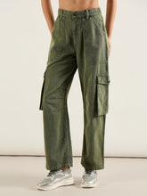 Women Olive High Rise Cargo Pocket Jeans-SFJEAN0811