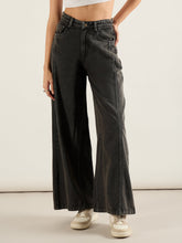 Women Black Washed High Waist Wide Leg Jeans-SFJEAN0813