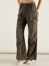 Women Olive Acid Wash Flap Pocket Cargo Jeans-SFJEAN0820