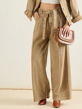 Women Beige Wide Leg Belted Denim Jeans-SFJEAN0832