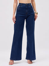 Women Navy Blue Denim Front Crease Straight Fit Jeans-SFJEAN0853