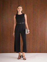 Women Black Belted Jumpsuit-SFJMPS8354