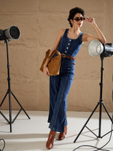 Women Blue Washed Button Down Strappy Jumpsuit-SFJMPS8361