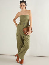 Women Olive Twill Off Shoulder Jumpsuit-SFJMPS8364