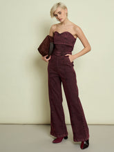 Women Burgundy Denim Off Shoulder Jumpsuit-SFJMPS8369