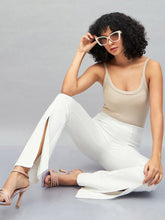 Women White Roma Front Slit Bell Bottom Pants-SFPANT50586
