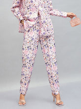 Women Pink Satin Floral Darted Pants-SFPANT50640