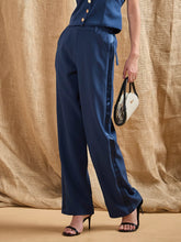 Women Airforce Blue Straight Fit Side Tape Pants-SFPANT50843