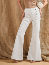 Women White Front Button Flared Bell Bottom Pants-SFPANT50847