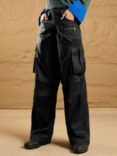 Women Black Side Pockets Parachute Korean Cargo Pants-SFPANT50856