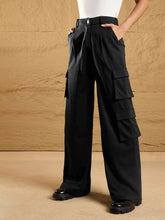 Women Black Comfort Fit Korean Cargo Pants-SFPANT50866