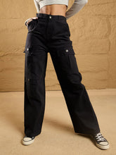 Women Black Front Pocket Straight Fit Pants-SFPANT50873