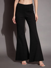 Women Black Bootcut Flared High-Rise Trousers-SFPANT50876