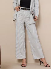 Women White Striped Straight Trousers-SFPANT50905