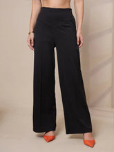 Women Black Front Darted Elasticated Pants-SFPANT50906