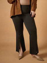 Women Brown Front Slit Detail Bell Bottom Pants-SFPANT50942