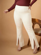 Women White Front Slit Detail Bell Bottom Pants-SFPANT50944