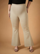 Women Light Beige Flared Bell Bottom Pants-SFPANT50945