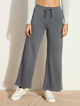 Women Dark Grey Terry Wide Leg Drawstring Pants-SFPANT50958