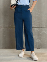 Women Navy Blue Twill Wide Leg Pants-SFPANT51195