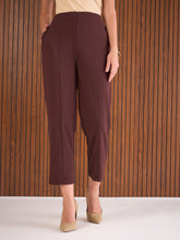 Women Burgundy Front Darted High Waisted Pants-SFPANT51267