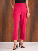 Women Fuchsia Front Darted High Waisted Pants-SFPANT51269