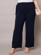 Women Navy Side Metal Buckle Straight Pants-SFPANT51280