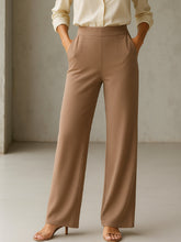 Women Beige Cross Pocket Front Dart Straight Pants-SFPANT51283